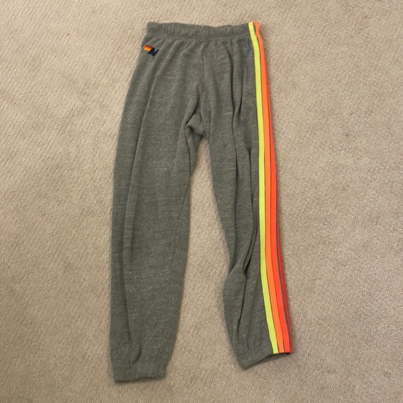 AVIATOR NATION 5 STRIPE SWEATPANTS - HEATHER GREY // NEON RAINBOW BLUE - Picture 1 of 5
